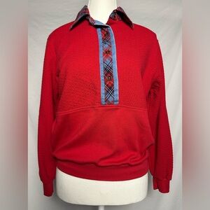 TANJAY Vintage Plaid Collared Textured Red Pullover Sweater Size S